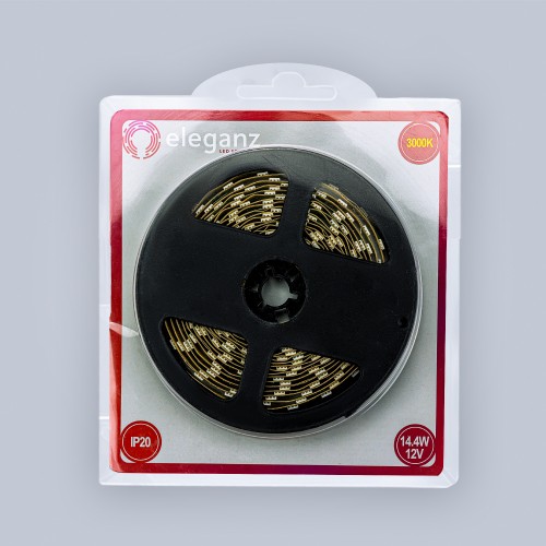 LUX Светодиодная лента в блистере (14.4W/М) + БП тёплая 3000К